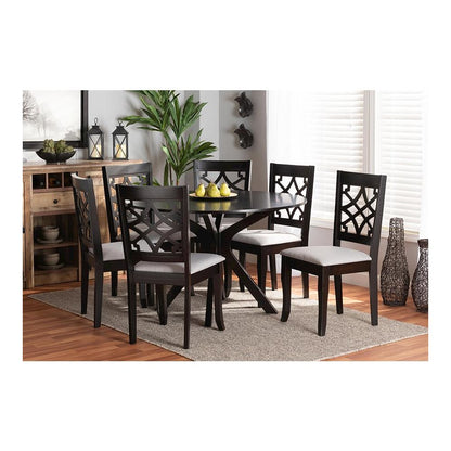 Grey Fabric Upholstered and Dark Brown Finished Wood 7-Piece Dining Set