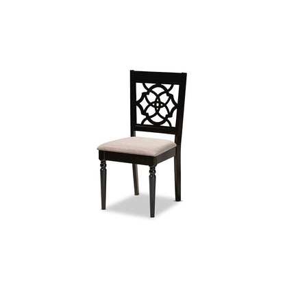 Sand Fabric Upholstered and Dark Brown Finished Wood 7-Piece Dining Set