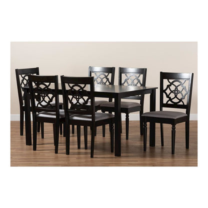 Grey Fabric Upholstered and Dark Brown Finished Wood 7-Piece Dining Set