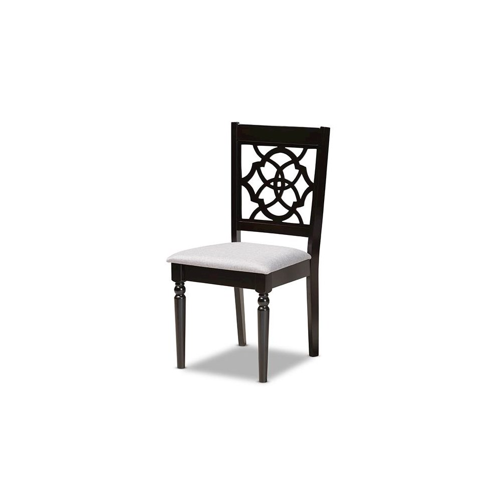 Grey Fabric Upholstered and Dark Brown Finished Wood 7-Piece Dining Set