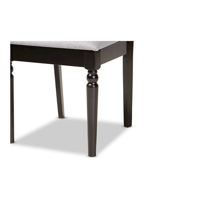 Grey Fabric Upholstered and Dark Brown Finished Wood 7-Piece Dining Set