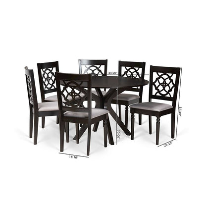 Grey Fabric Upholstered and Dark Brown Finished Wood 7-Piece Dining Set