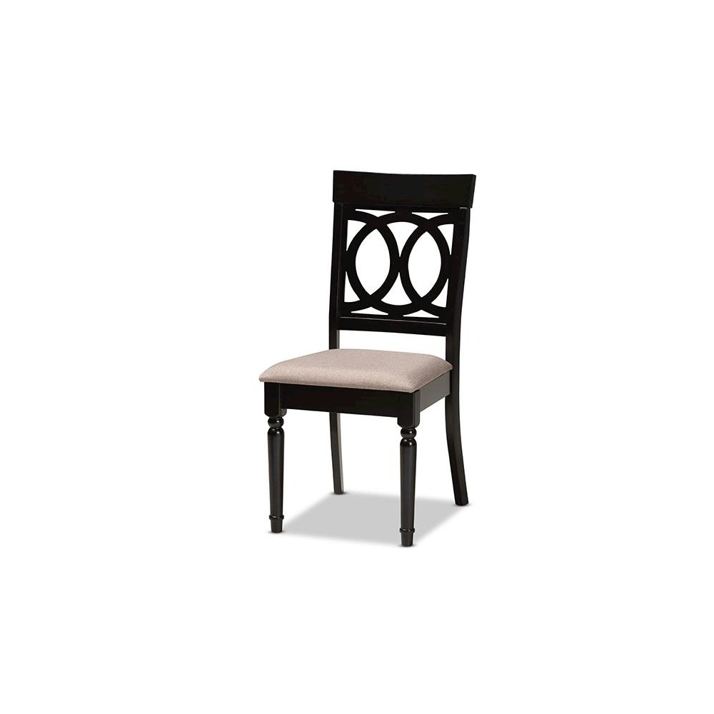 Sand Fabric Upholstered and Dark Brown Finished Wood 7-Piece Dining Set