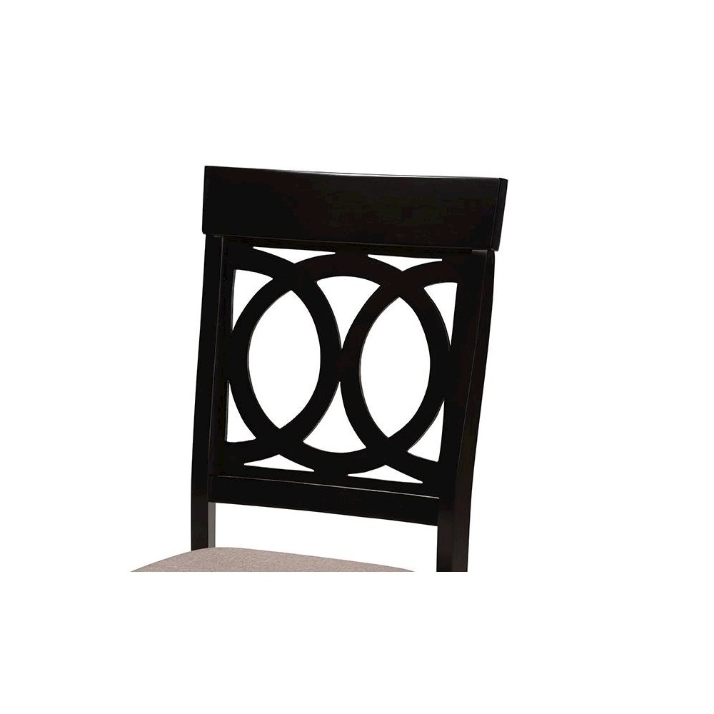 Sand Fabric Upholstered and Dark Brown Finished Wood 7-Piece Dining Set