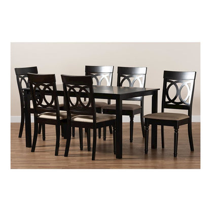 Sand Fabric Upholstered and Dark Brown Finished Wood 7-Piece Dining Set