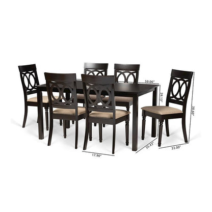 Sand Fabric Upholstered and Dark Brown Finished Wood 7-Piece Dining Set