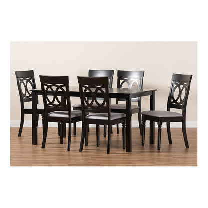 Grey Fabric Upholstered and Dark Brown Finished Wood 7-Piece Dining Set