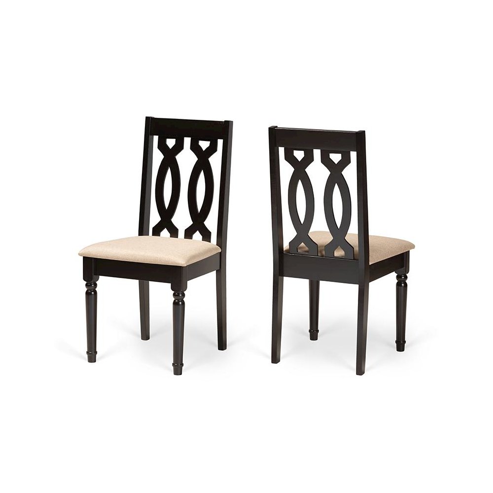 Sand Fabric Upholstered and Dark Brown Finished Wood 2-Piece Dining Chair Set