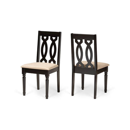 Sand Fabric Upholstered and Dark Brown Finished Wood 2-Piece Dining Chair Set