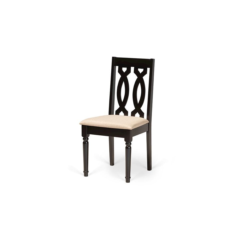 Sand Fabric Upholstered and Dark Brown Finished Wood 7-Piece Dining Set