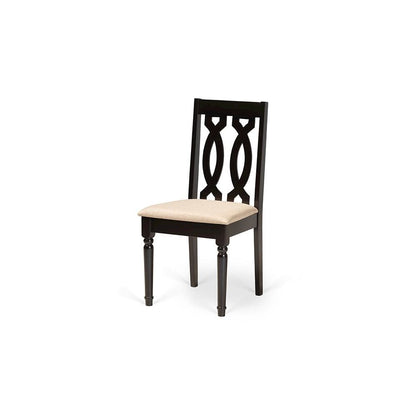 Sand Fabric Upholstered and Dark Brown Finished Wood 7-Piece Dining Set