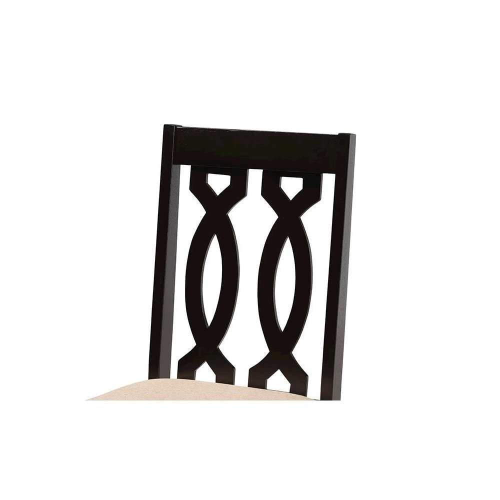 Sand Fabric Upholstered and Dark Brown Finished Wood 7-Piece Dining Set