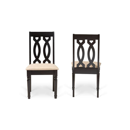 Sand Fabric Upholstered and Dark Brown Finished Wood 2-Piece Dining Chair Set