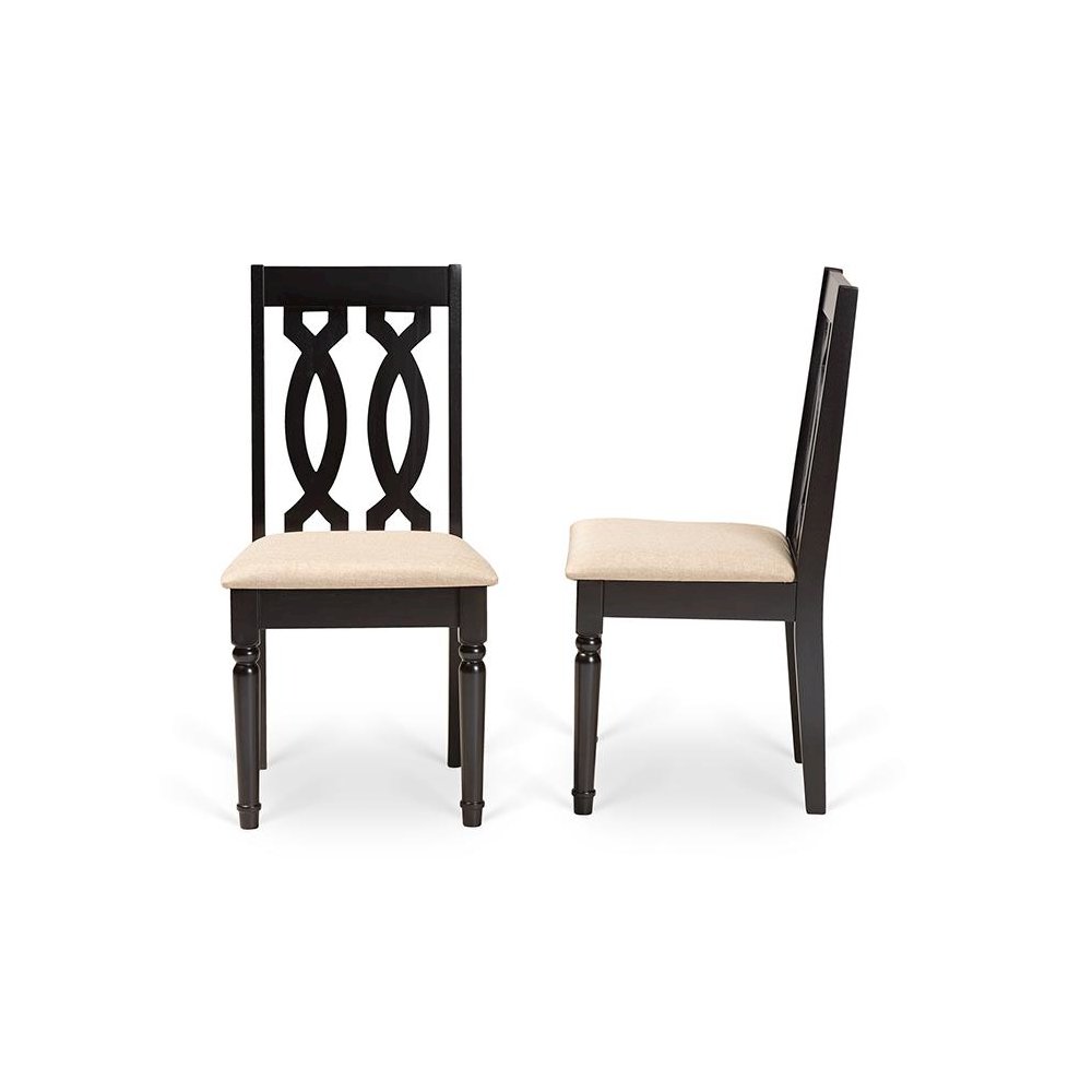 Sand Fabric Upholstered and Dark Brown Finished Wood 2-Piece Dining Chair Set