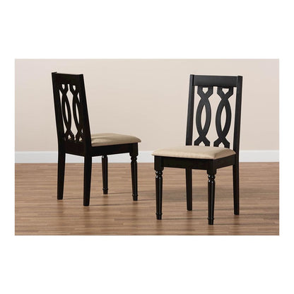 Sand Fabric Upholstered and Dark Brown Finished Wood 2-Piece Dining Chair Set