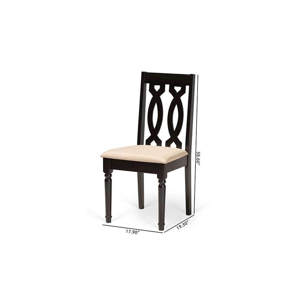Sand Fabric Upholstered and Dark Brown Finished Wood 2-Piece Dining Chair Set