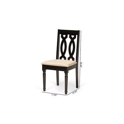 Sand Fabric Upholstered and Dark Brown Finished Wood 2-Piece Dining Chair Set