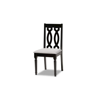 Grey Fabric Upholstered and Dark Brown Finished Wood 7-Piece Dining Set