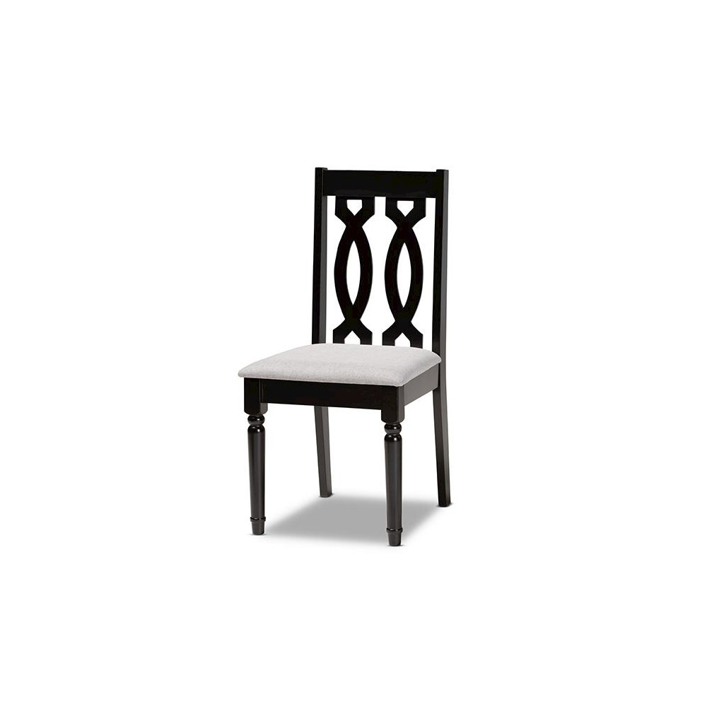 Grey Fabric Upholstered and Dark Brown Finished Wood 7-Piece Dining Set