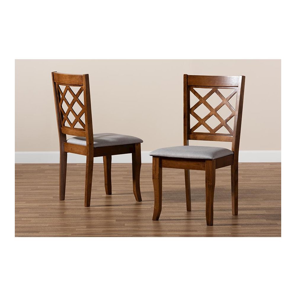 Grey Fabric Upholstered Walnut Finished Wood 2-Piece Dining Chair Set