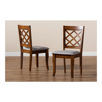 Grey Fabric Upholstered Walnut Finished Wood 2-Piece Dining Chair Set