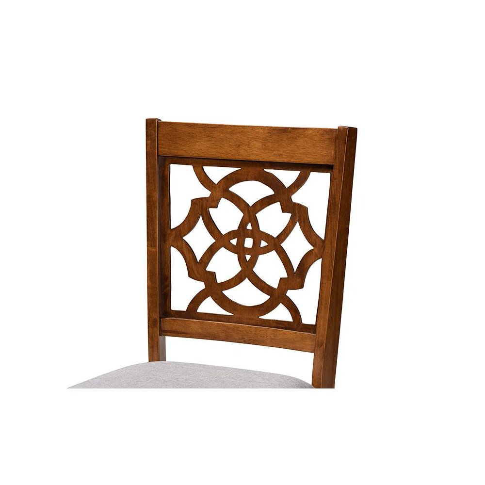 Grey Fabric Upholstered and Walnut Brown Finished Wood 7-Piece Dining Set