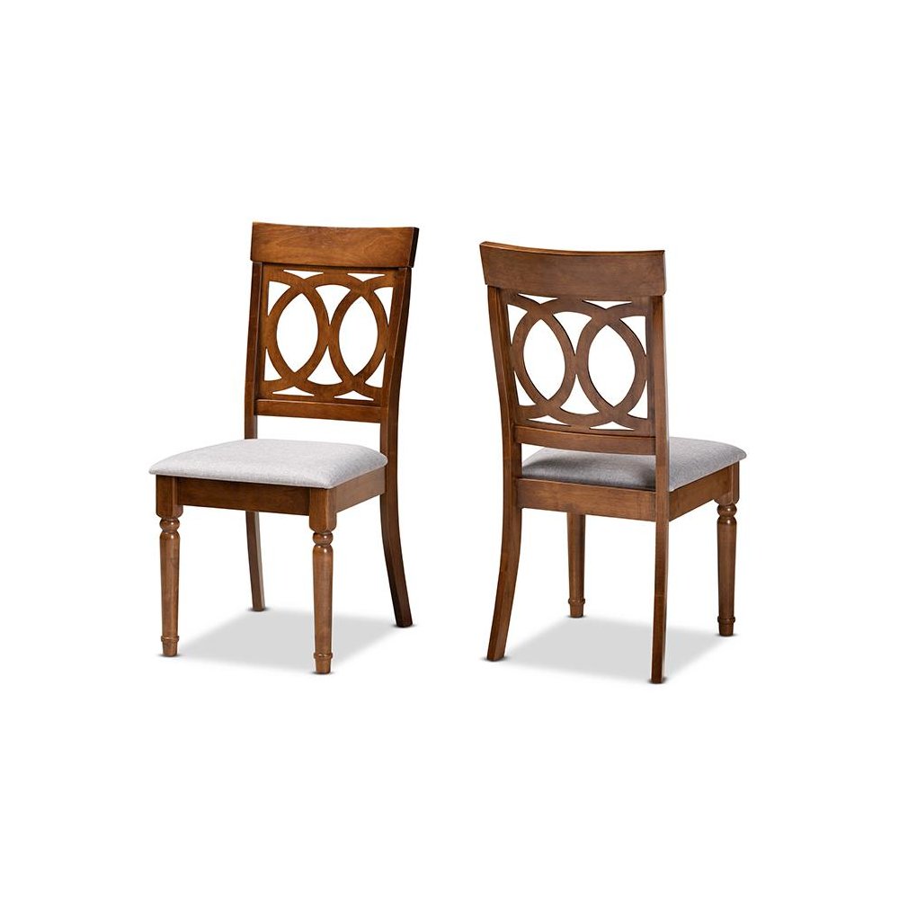 Grey Fabric Upholstered and Walnut Brown Finished Wood 2-Piece Dining Chair Set