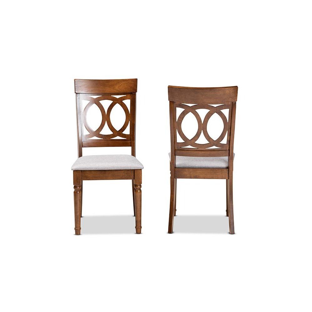 Grey Fabric Upholstered and Walnut Brown Finished Wood 2-Piece Dining Chair Set