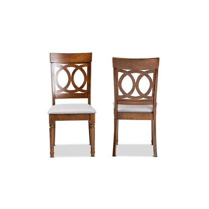 Grey Fabric Upholstered and Walnut Brown Finished Wood 2-Piece Dining Chair Set