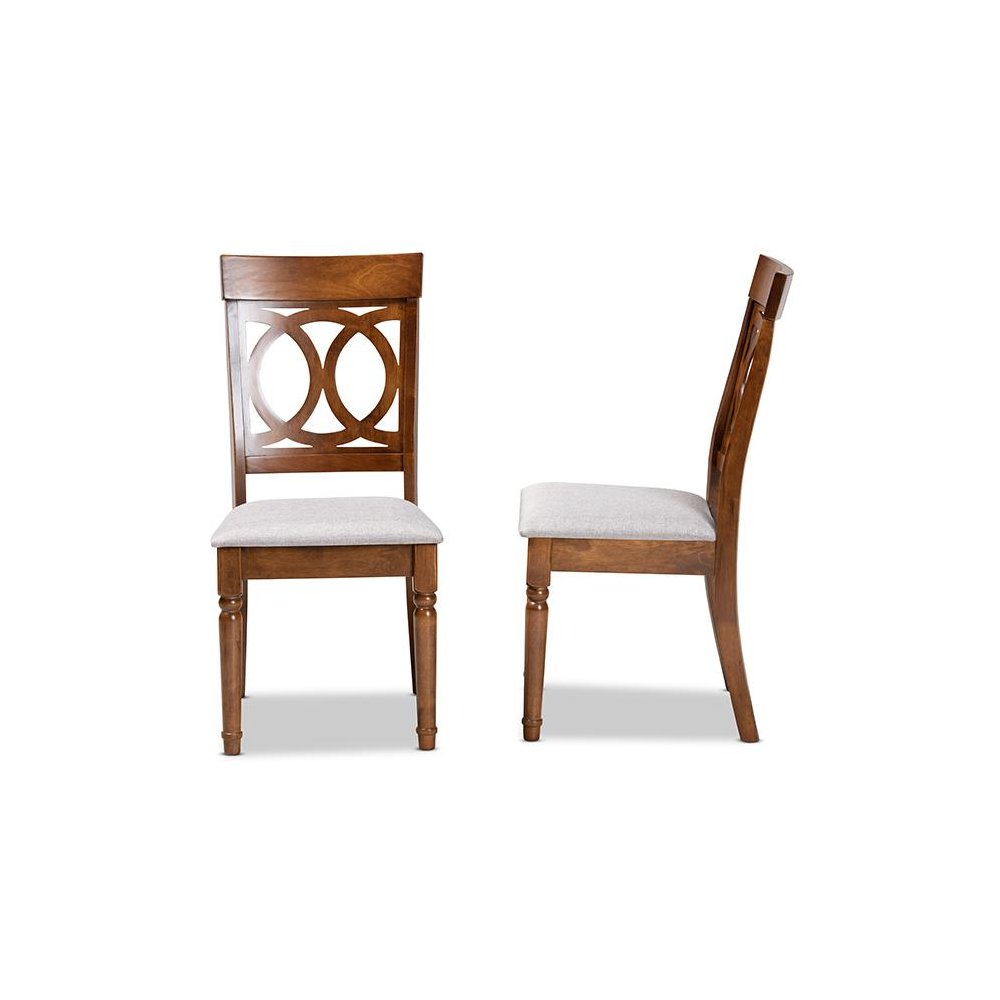 Grey Fabric Upholstered and Walnut Brown Finished Wood 2-Piece Dining Chair Set