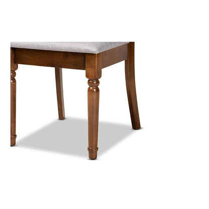 Grey Fabric Upholstered and Walnut Brown Finished Wood 2-Piece Dining Chair Set