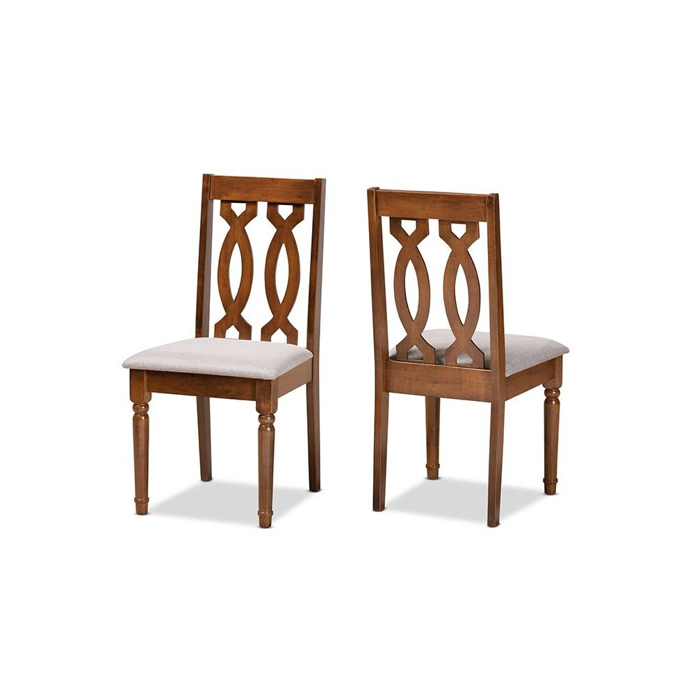 Grey Fabric Upholstered and Walnut Brown Finished Wood 2-Piece Dining Chair Set