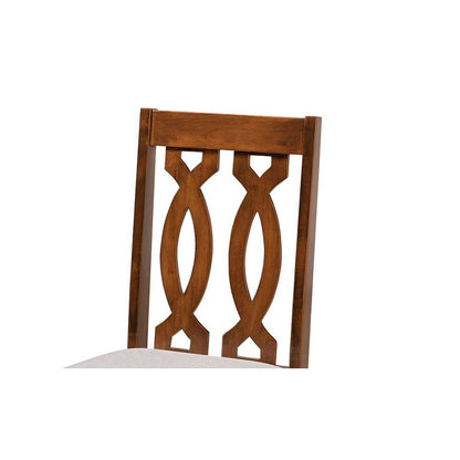 Grey Fabric Upholstered and Walnut Brown Finished Wood 7-Piece Dining Set