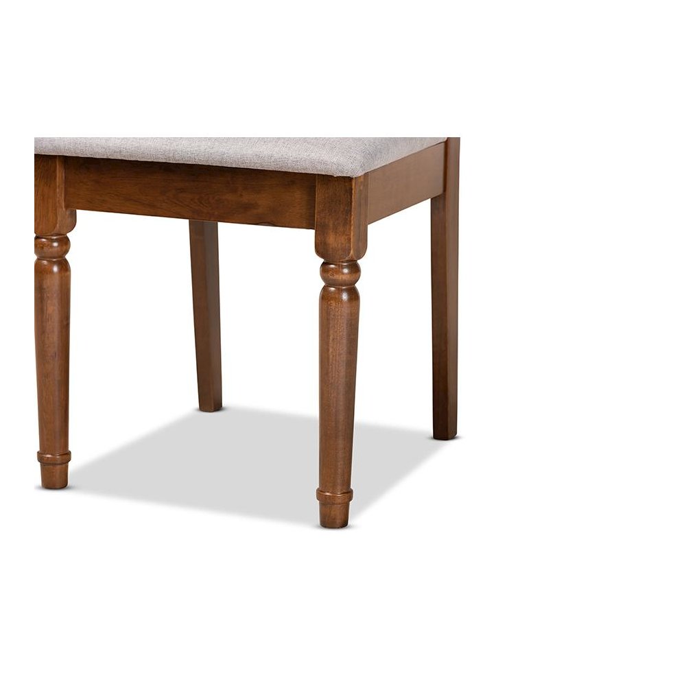 Grey Fabric Upholstered and Walnut Brown Finished Wood 7-Piece Dining Set