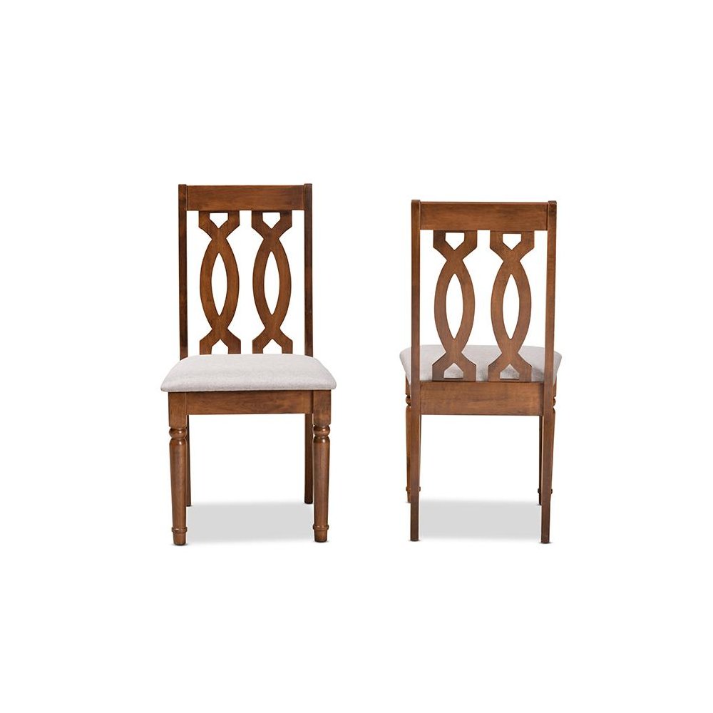 Grey Fabric Upholstered and Walnut Brown Finished Wood 2-Piece Dining Chair Set