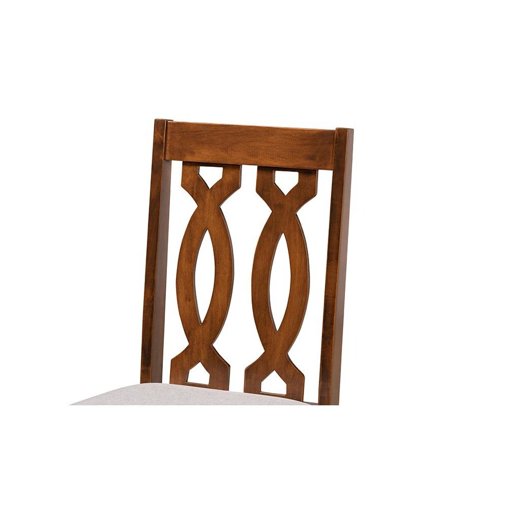 Grey Fabric Upholstered and Walnut Brown Finished Wood 2-Piece Dining Chair Set