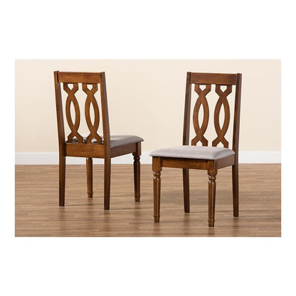 Grey Fabric Upholstered and Walnut Brown Finished Wood 2-Piece Dining Chair Set