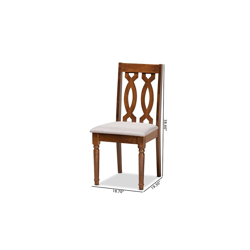 Grey Fabric Upholstered and Walnut Brown Finished Wood 2-Piece Dining Chair Set