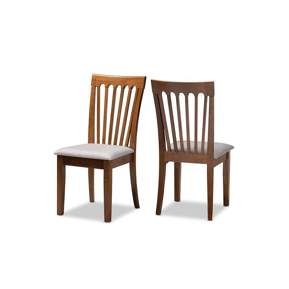 Grey Fabric Upholstered Walnut Brown Finished Wood 2-Piece Dining Chair Set