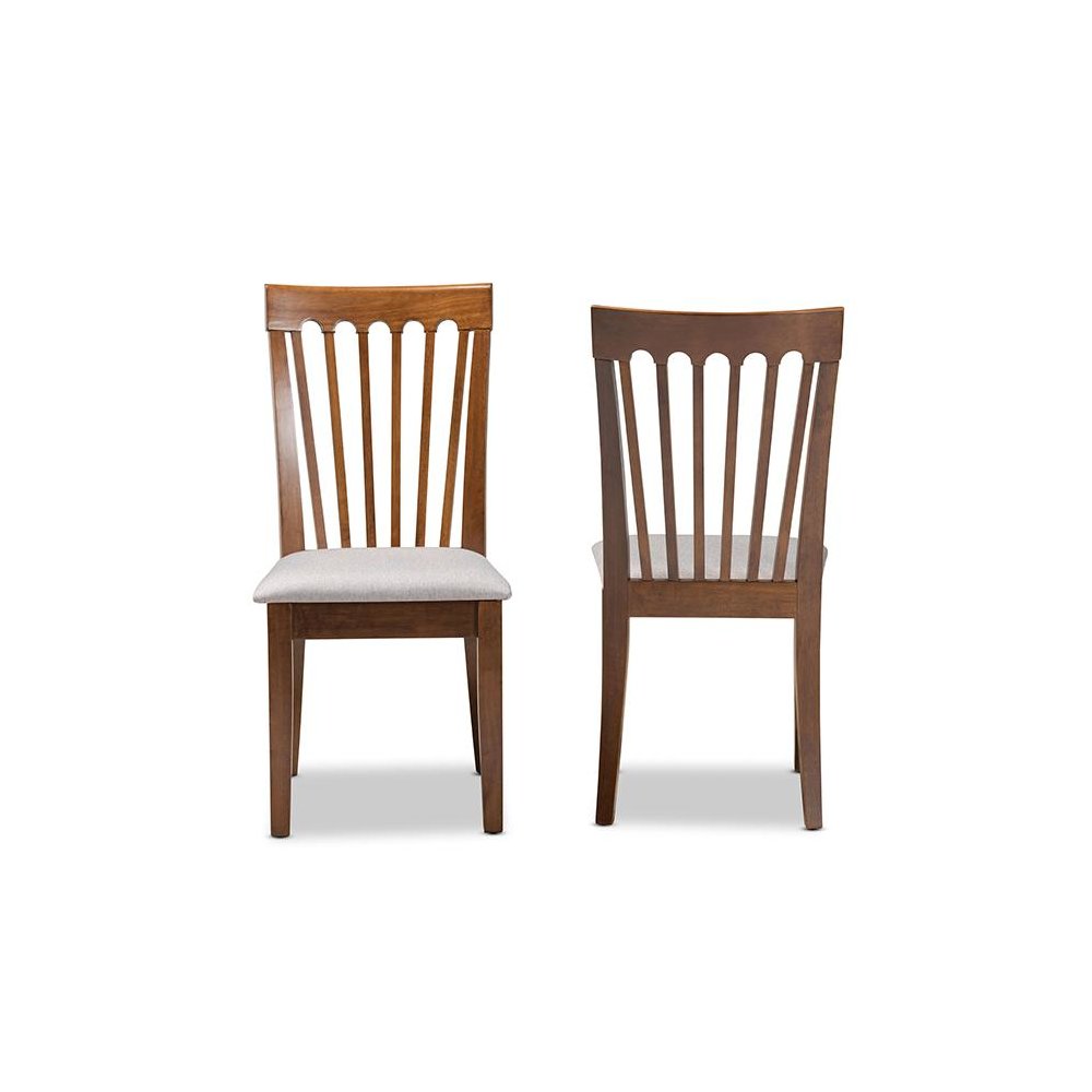 Grey Fabric Upholstered Walnut Brown Finished Wood 2-Piece Dining Chair Set