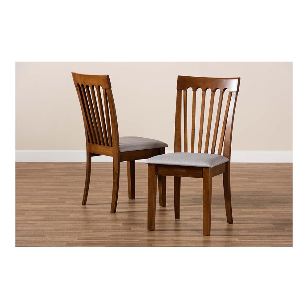 Grey Fabric Upholstered Walnut Brown Finished Wood 2-Piece Dining Chair Set