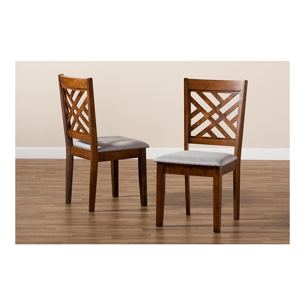 Grey Fabric Upholstered and Walnut Brown Finished Wood 2-Piece Dining Chair Set