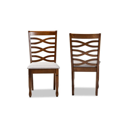 Grey Fabric Upholstered and Walnut Brown Finished Wood 2-Piece Dining Chair Set