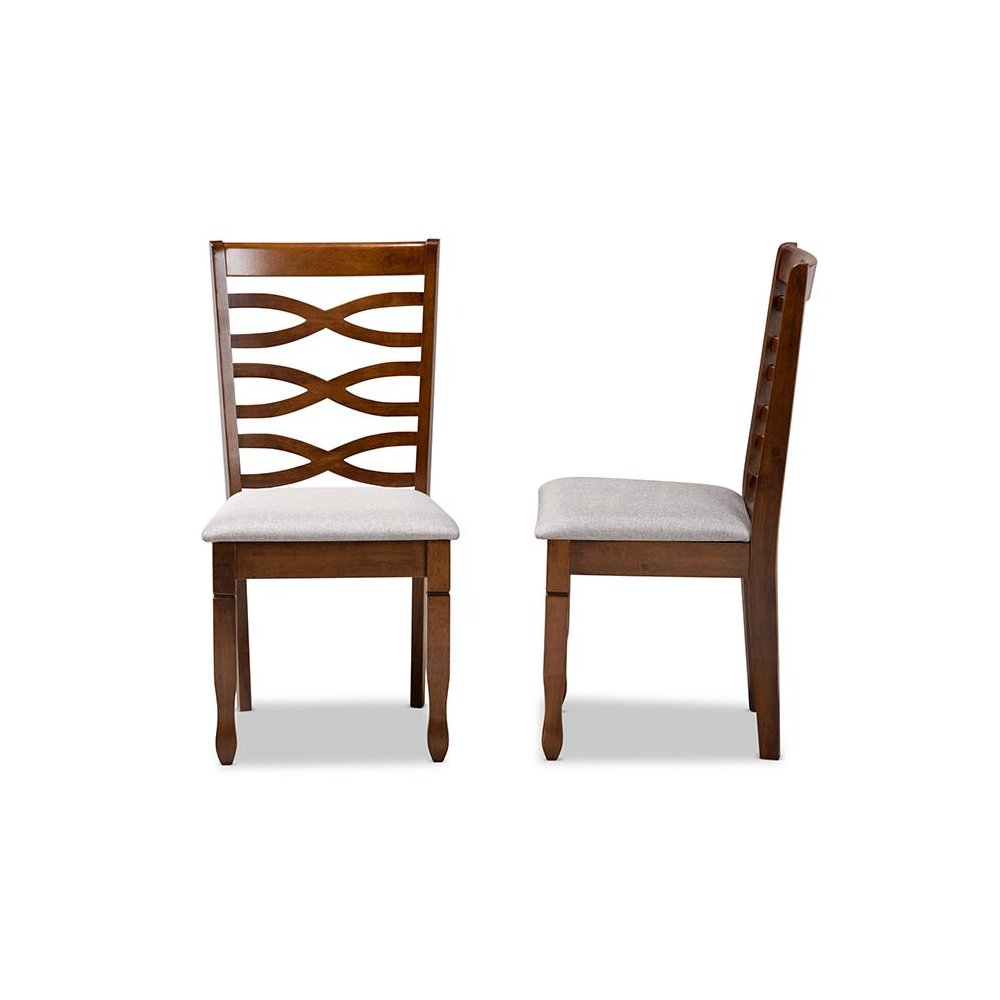 Grey Fabric Upholstered and Walnut Brown Finished Wood 2-Piece Dining Chair Set
