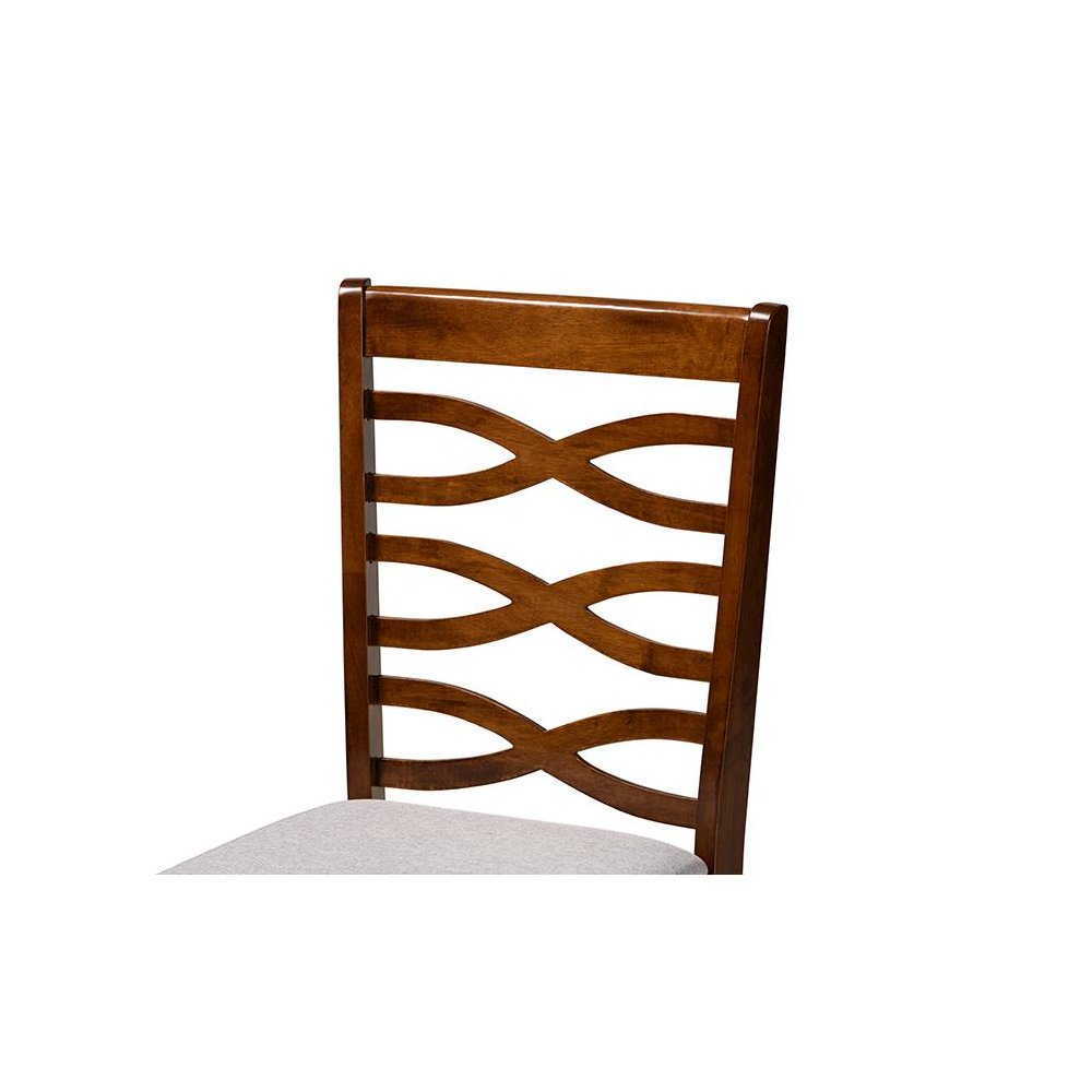 Grey Fabric Upholstered and Walnut Brown Finished Wood 2-Piece Dining Chair Set