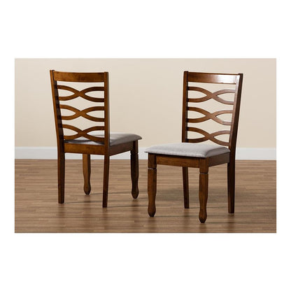 Grey Fabric Upholstered and Walnut Brown Finished Wood 2-Piece Dining Chair Set
