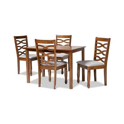Grey Fabric Upholstered and Walnut Brown Finished Wood 5-Piece Dining Set