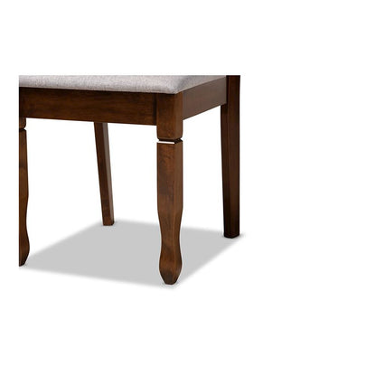 Grey Fabric Upholstered and Walnut Brown Finished Wood 5-Piece Dining Set