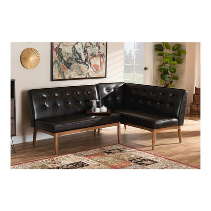 Leather Upholstered 2-Piece Wood Dining Nook Banquette Set