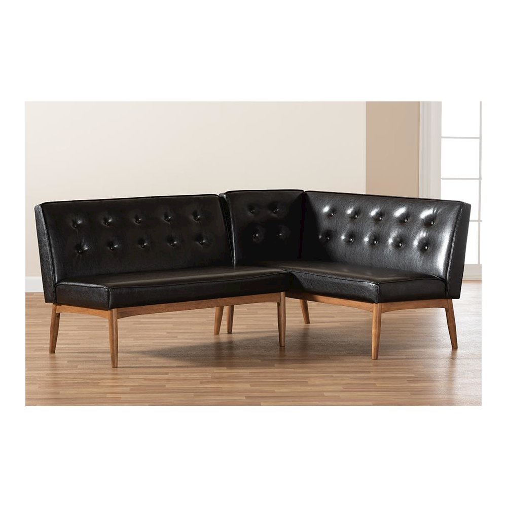Leather Upholstered 2-Piece Wood Dining Nook Banquette Set